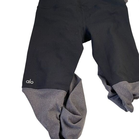 ALO YOGA Goddess Two Tone Black Grey Ribbed Leggings Size XS - Picture 1 of 7